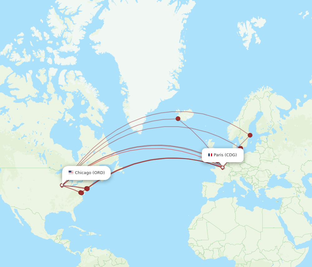 ORD to CDG flights and routes map