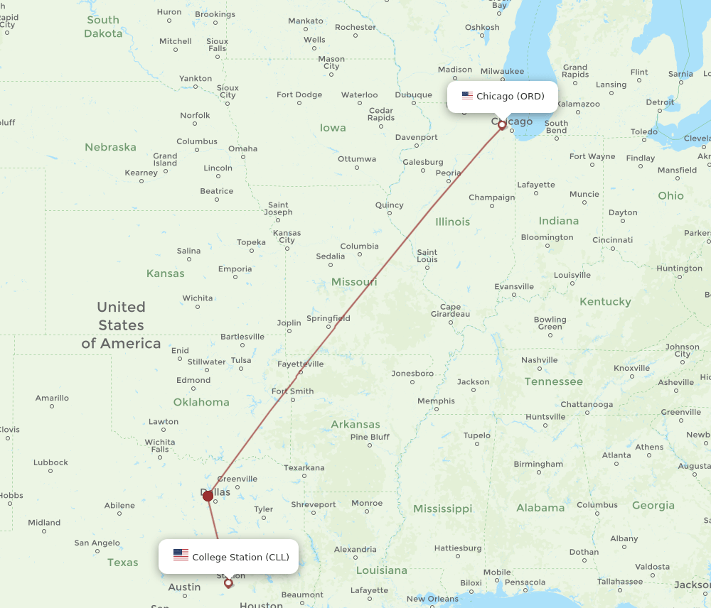 ORD-CLL flight routes