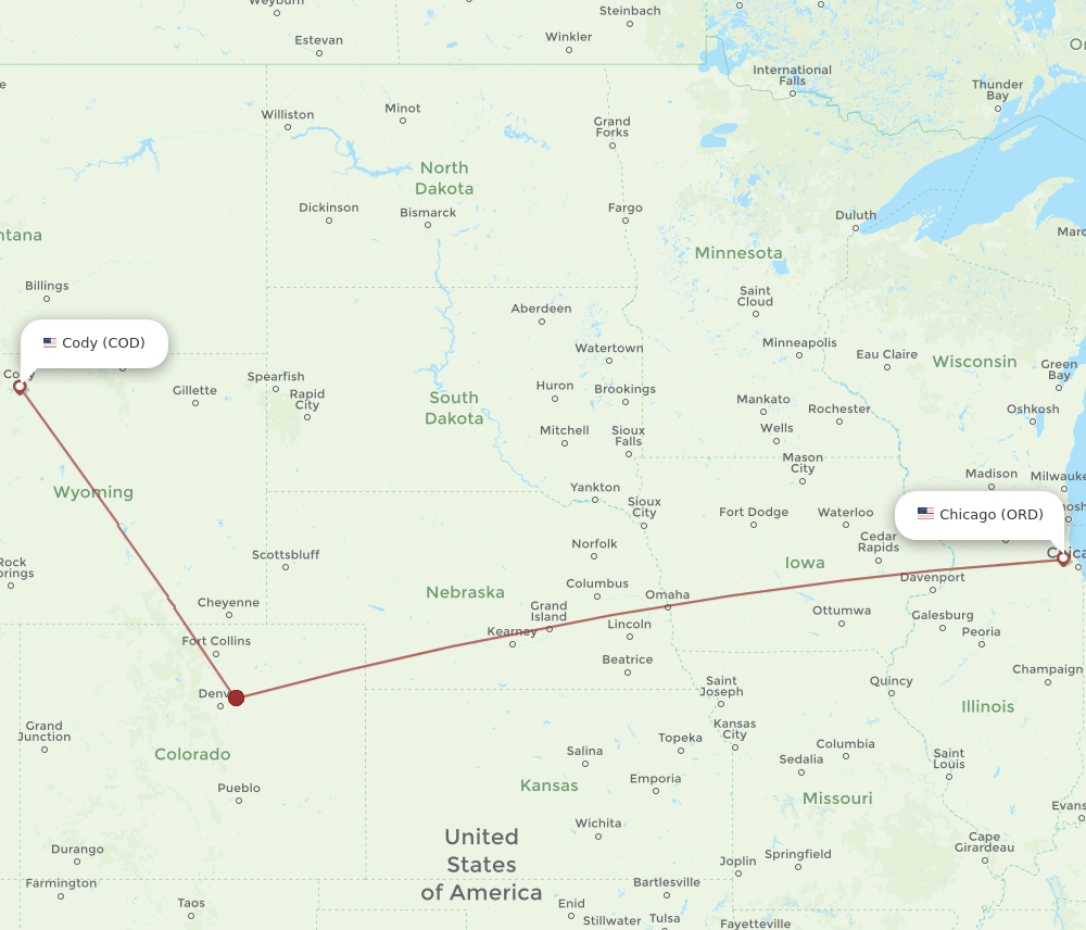 ORD to COD flights and routes map
