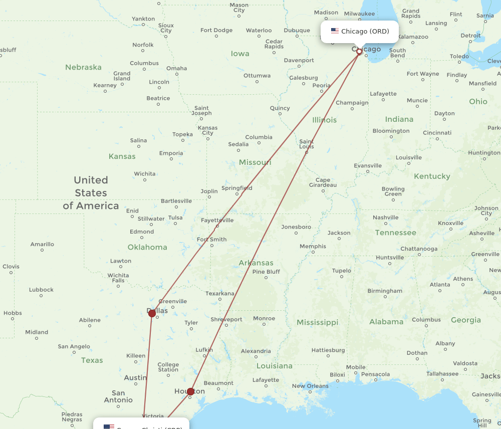 ORD-CRP flight routes