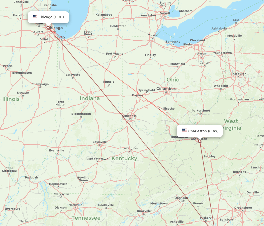 ORD-CRW flight routes