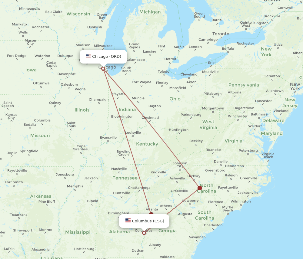 ORD-CSG flight routes