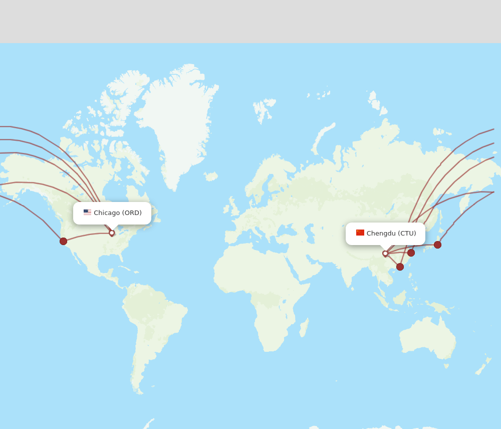 Chicago - Chengdu route map and flight paths
