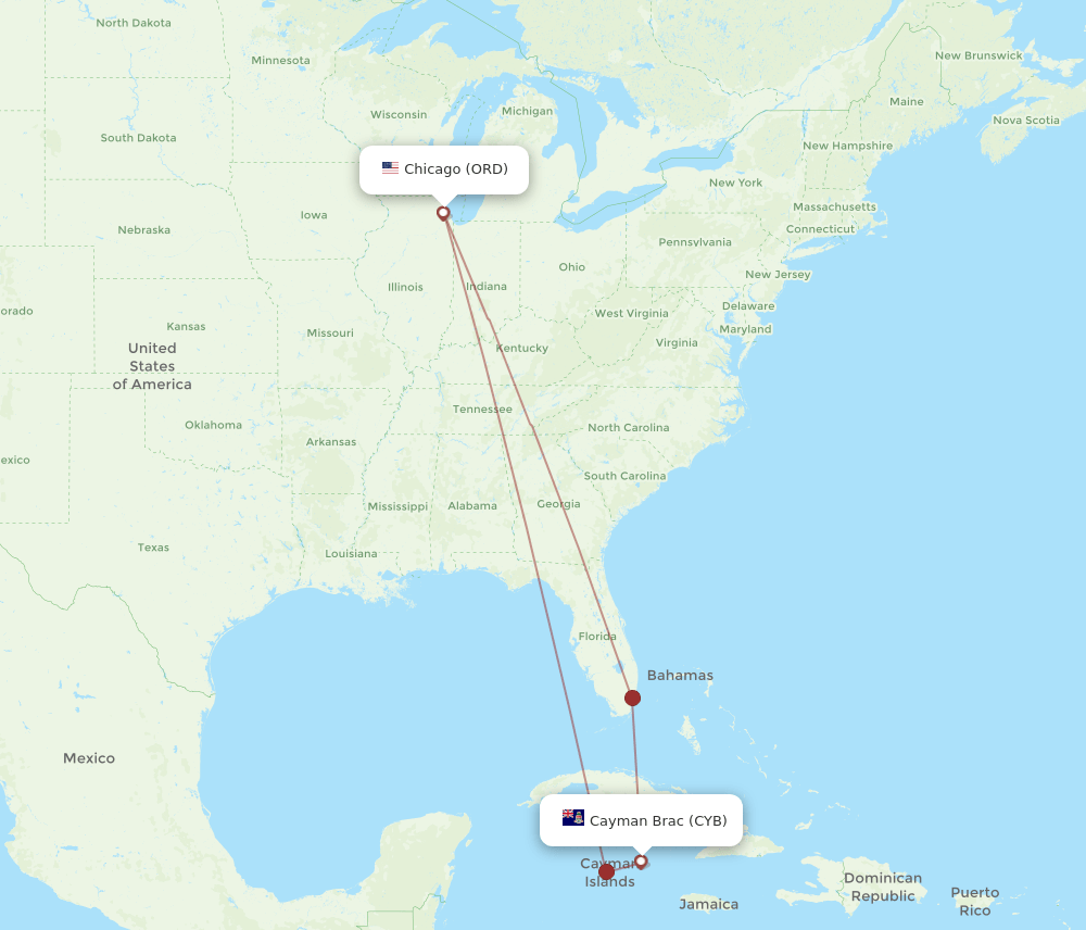 ORD-CYB flight routes