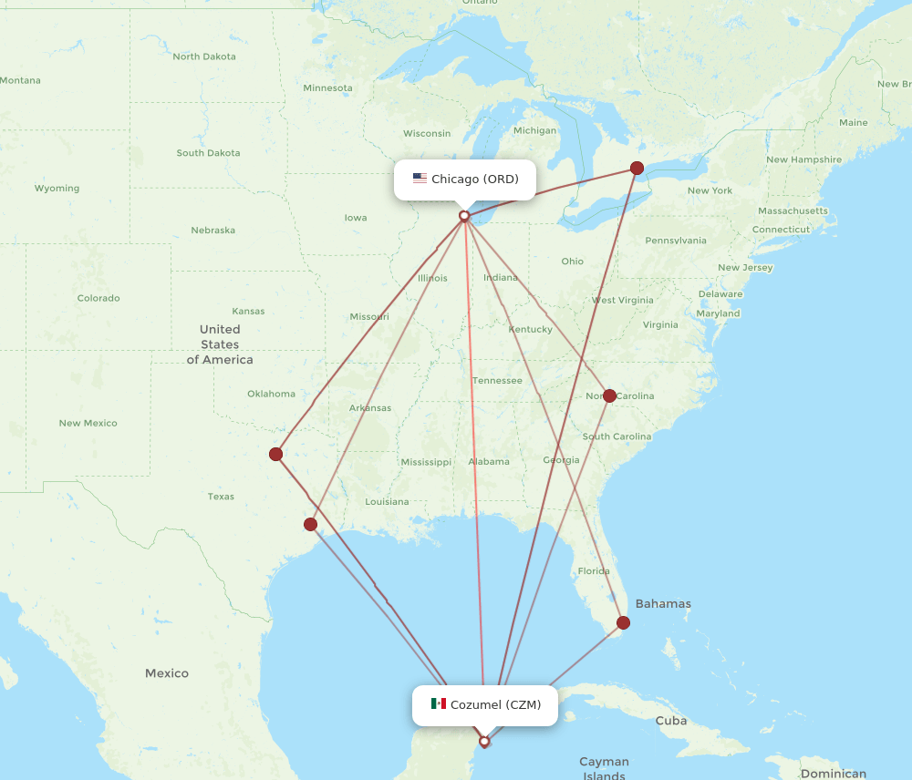 ORD-CZM flight routes