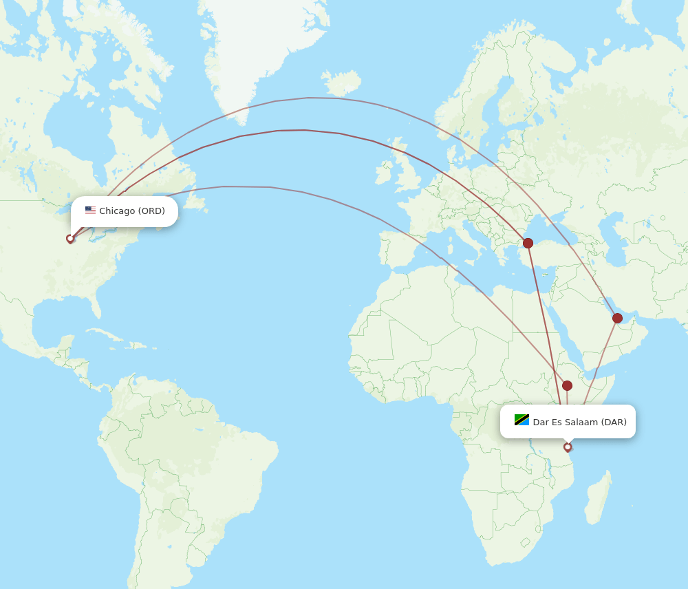 ORD to DAR flights and routes map