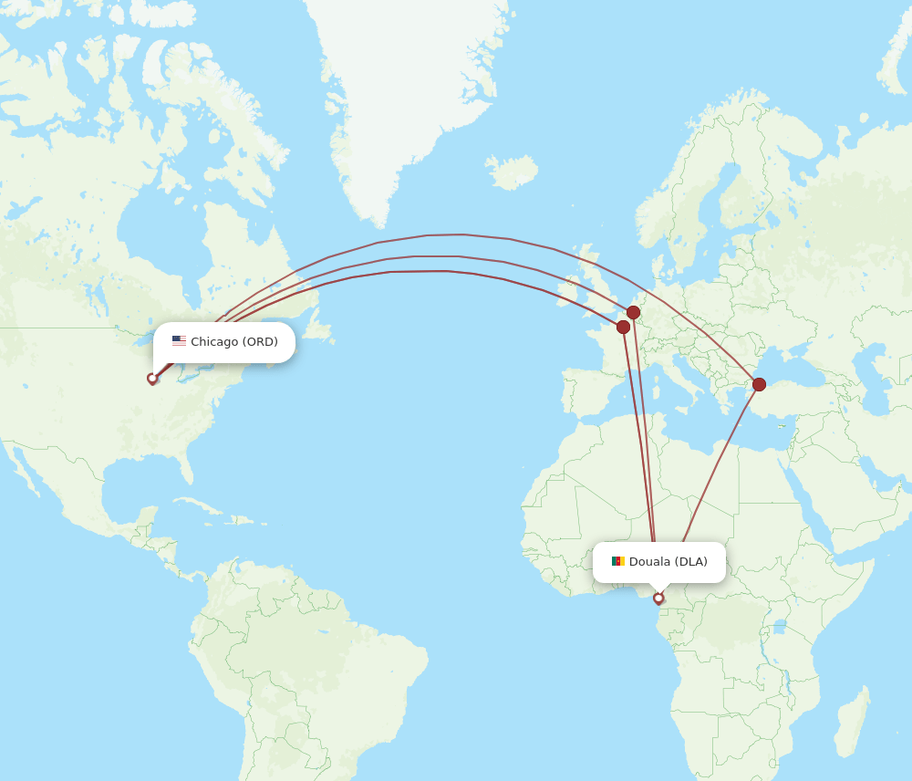 ORD-DLA flight routes