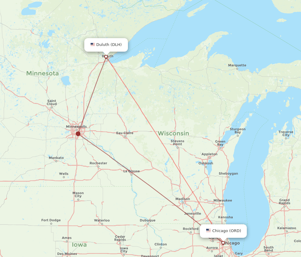 ORD to DLH flights and routes map