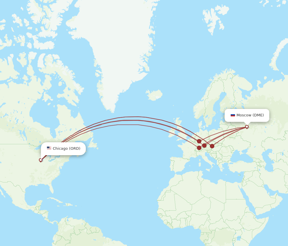 Chicago - Moscow route map and flight paths