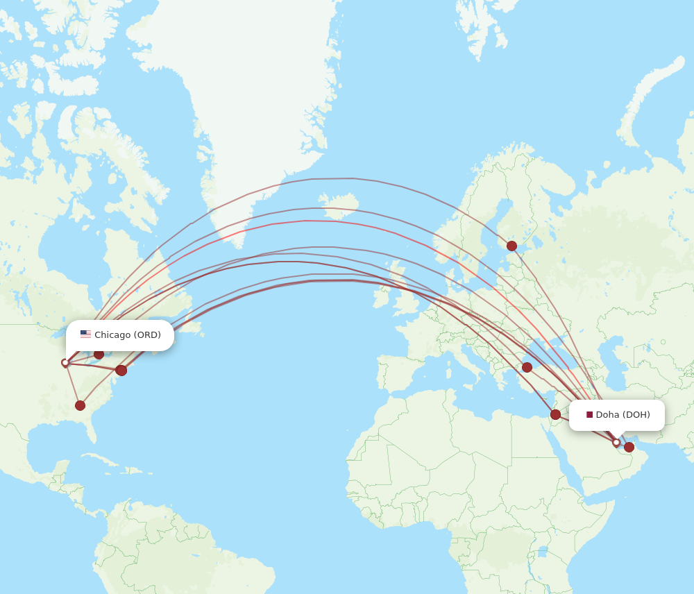ORD to DOH flights and routes map