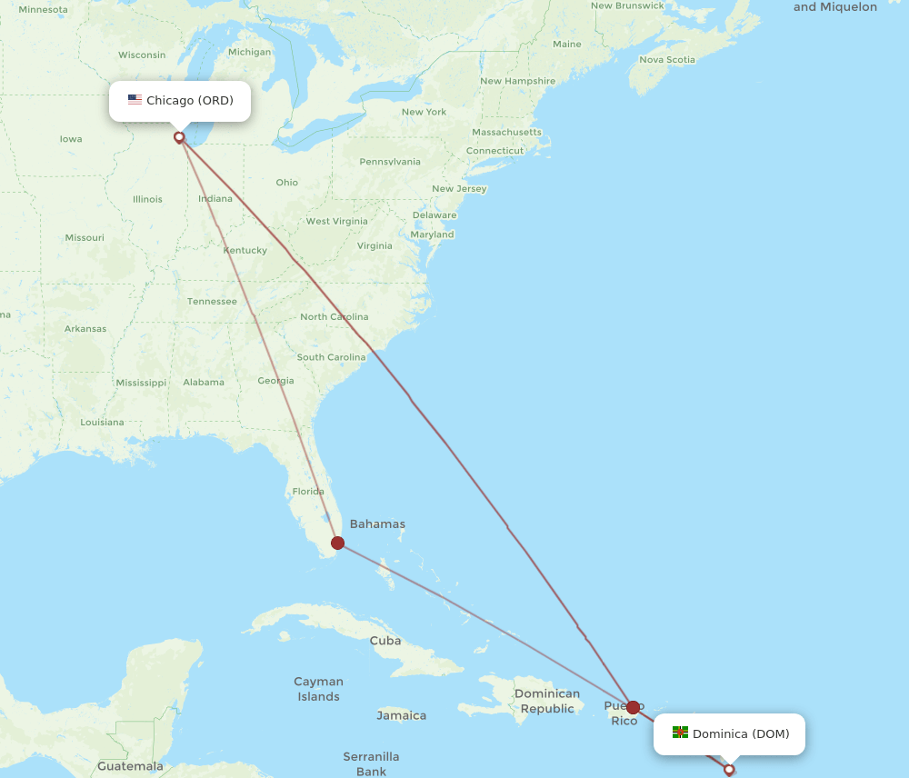 ORD-DOM flight routes