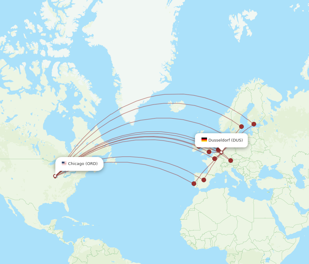 ORD-DUS flight routes