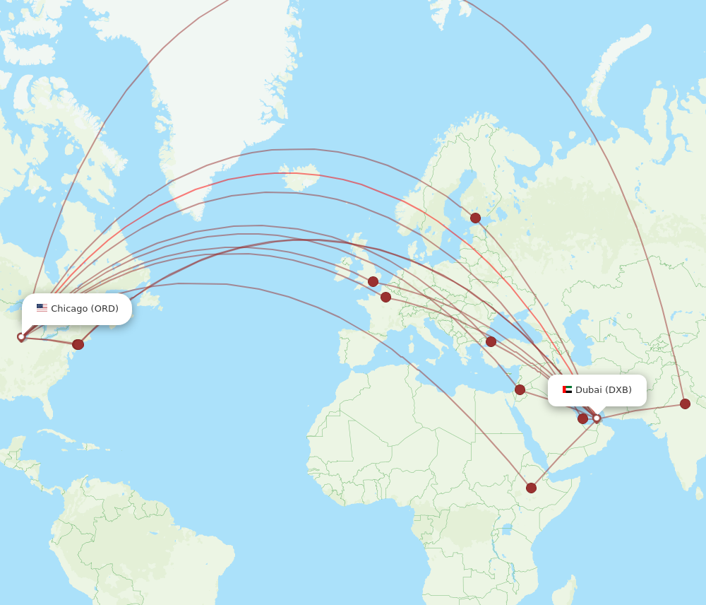ORD to DXB flights and routes map