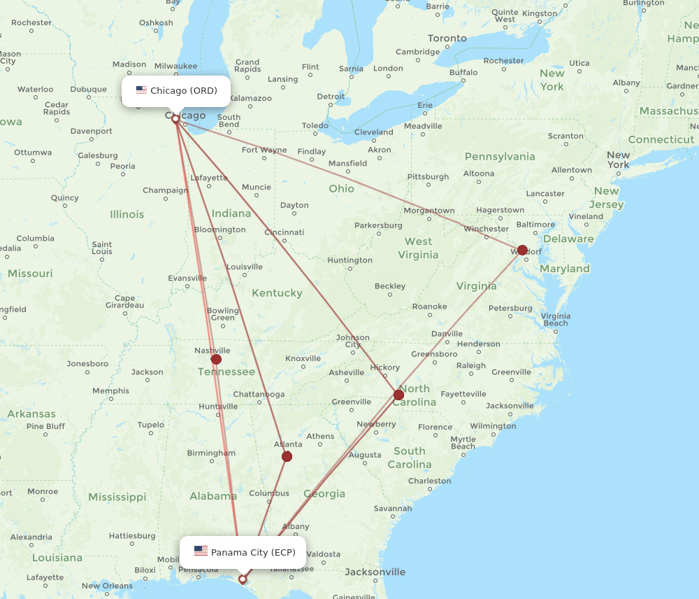 ORD-ECP flight routes