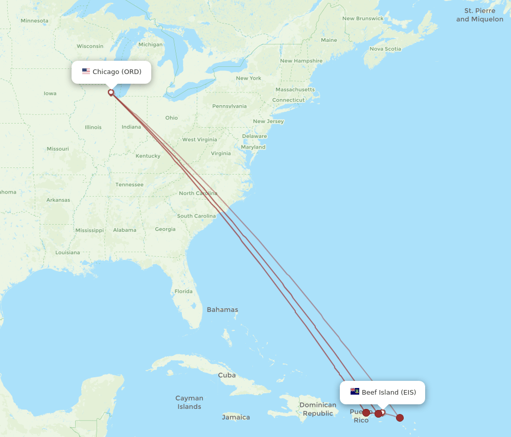 ORD-EIS flight routes
