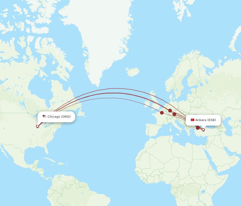 ORD-ESB flight routes