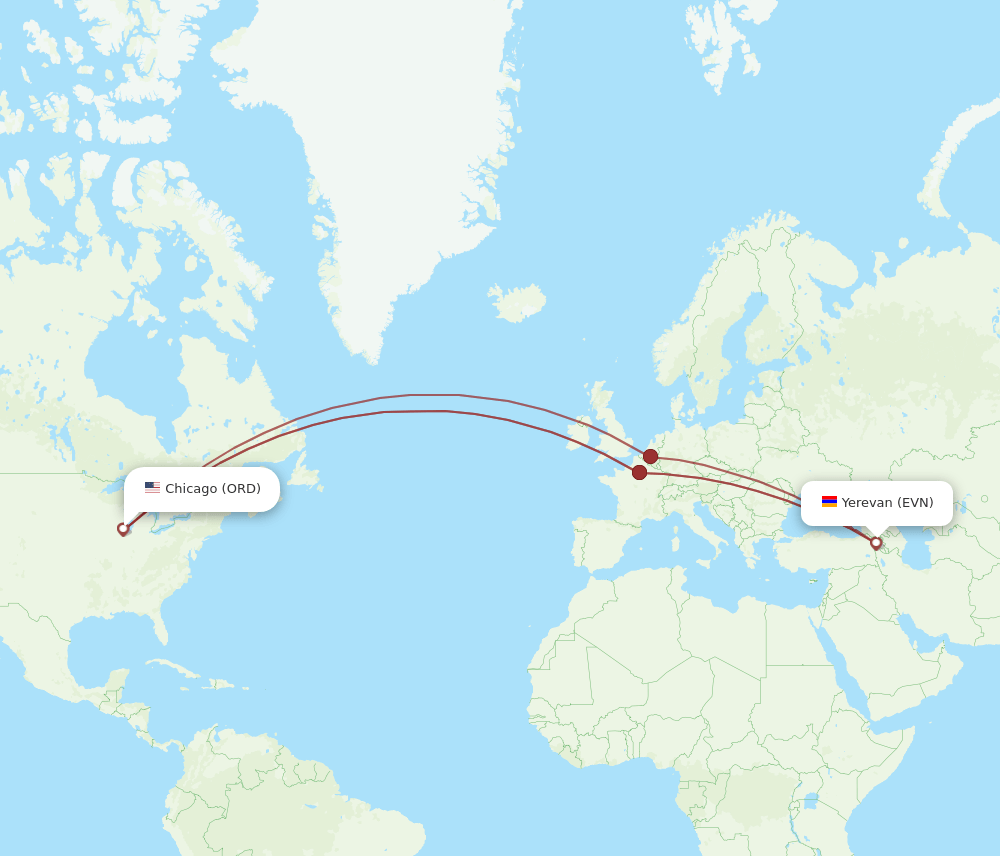 ORD-EVN flight routes
