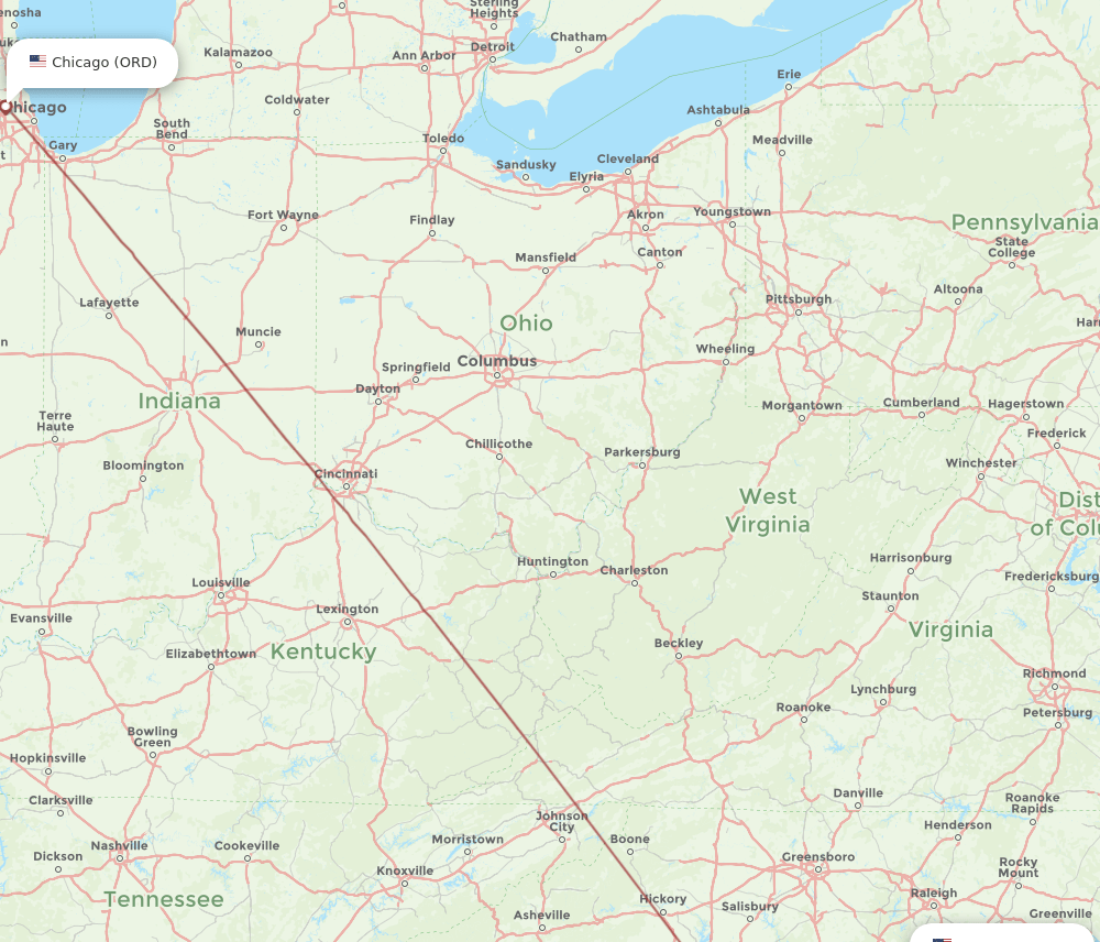 ORD-EWN flight routes
