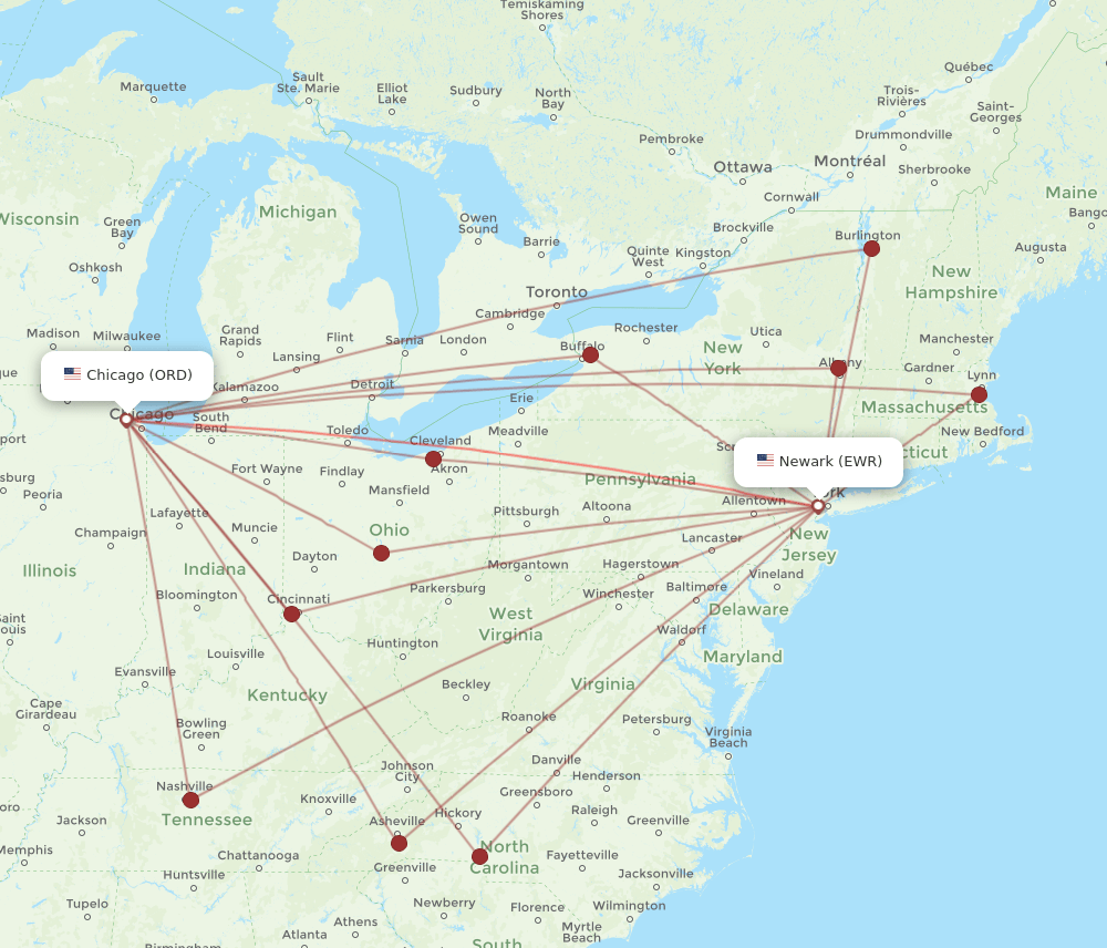 ORD-EWR flight routes
