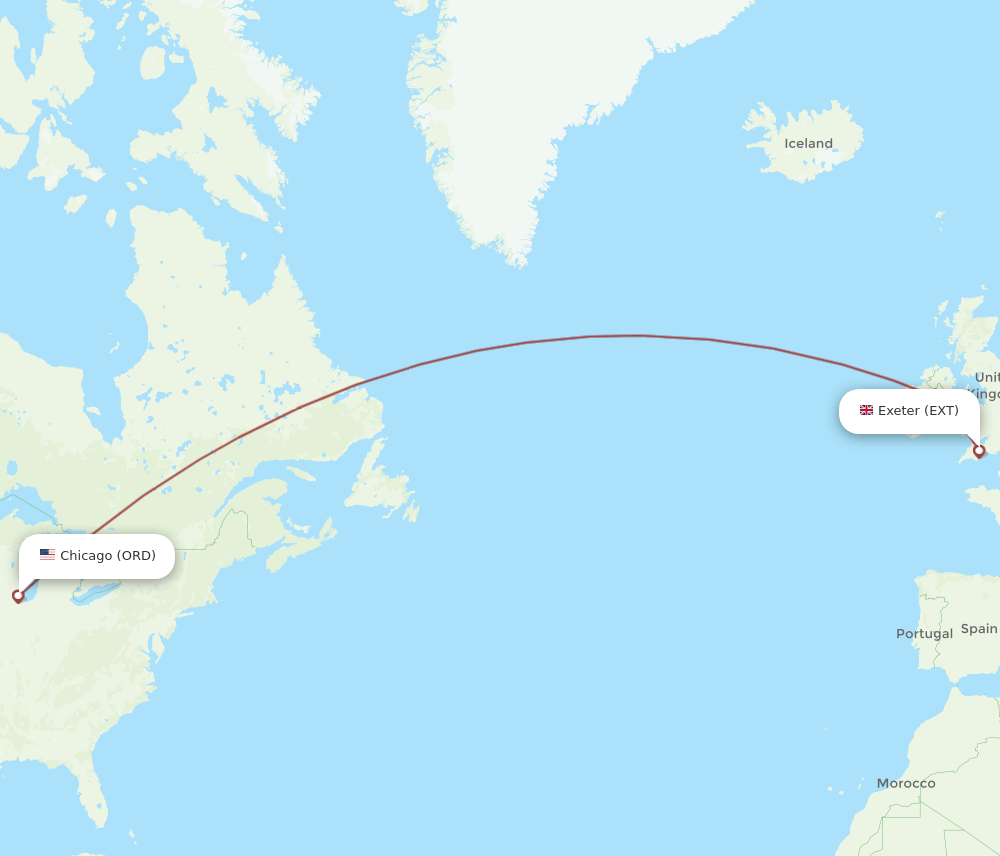 ORD-EXT flight routes