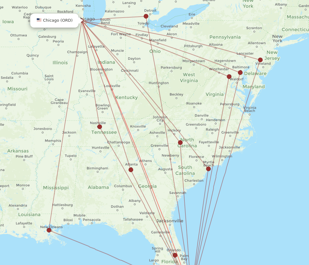 ORD to FLL flights and routes map