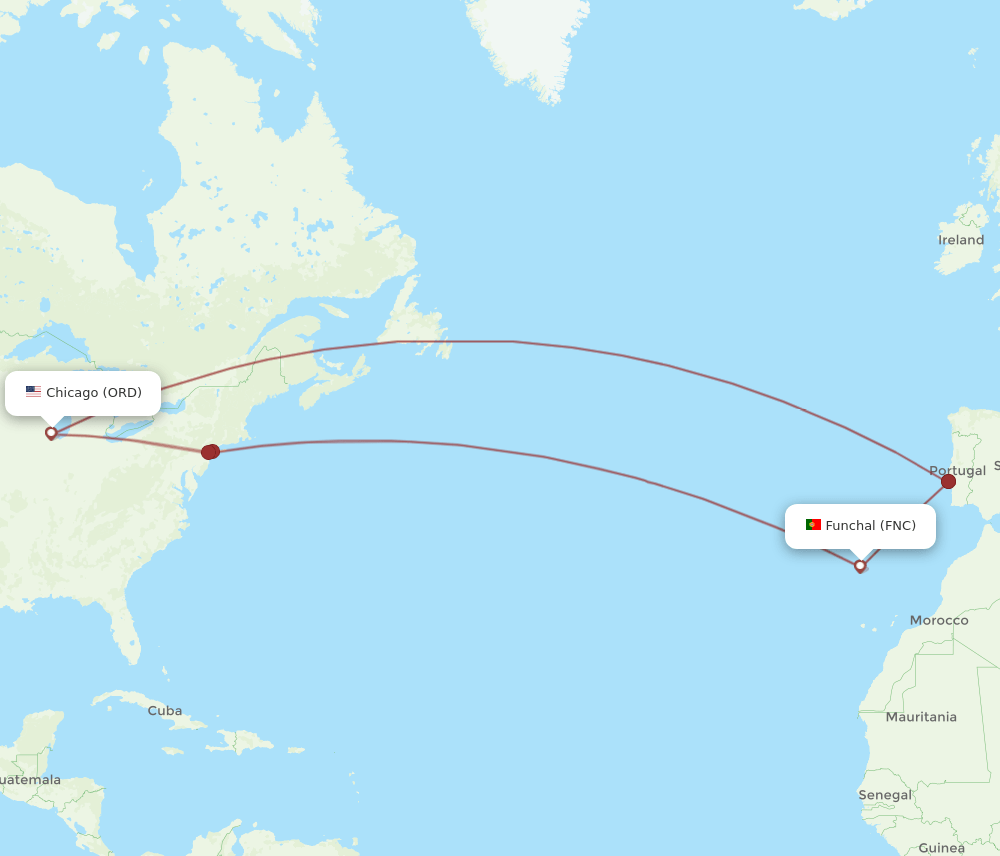 ORD-FNC flight routes