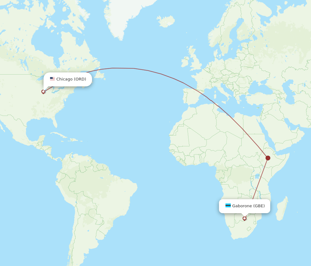 ORD-GBE flight routes
