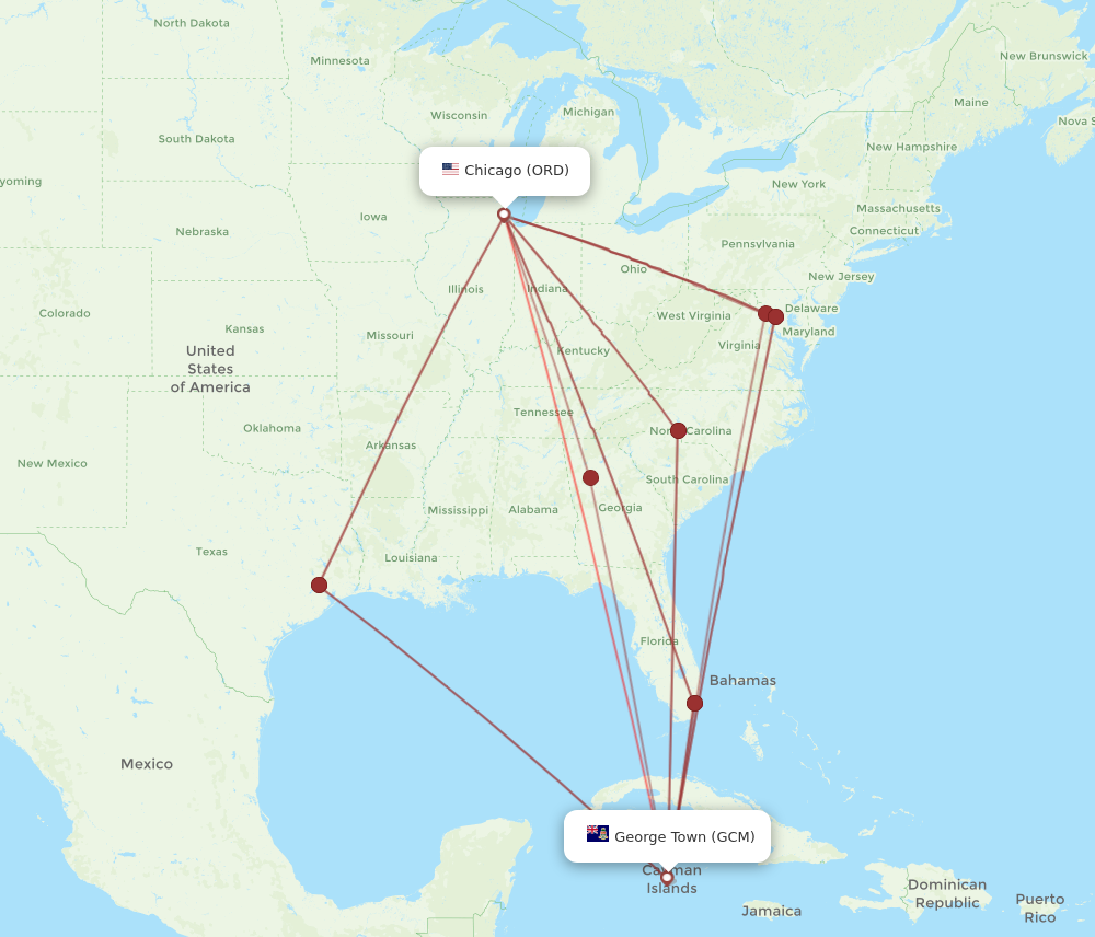 ORD to GCM flights and routes map