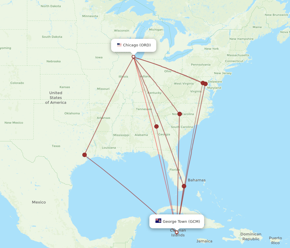 ORD-GCM flight routes