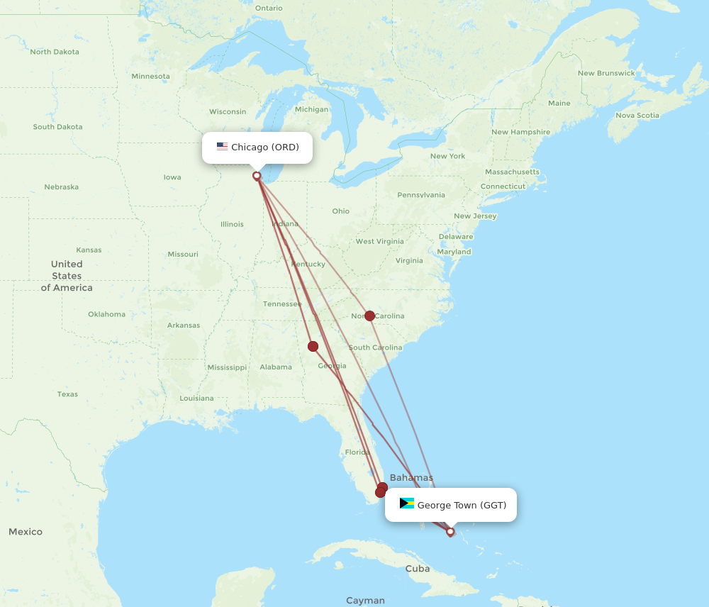 ORD to GGT flights and routes map