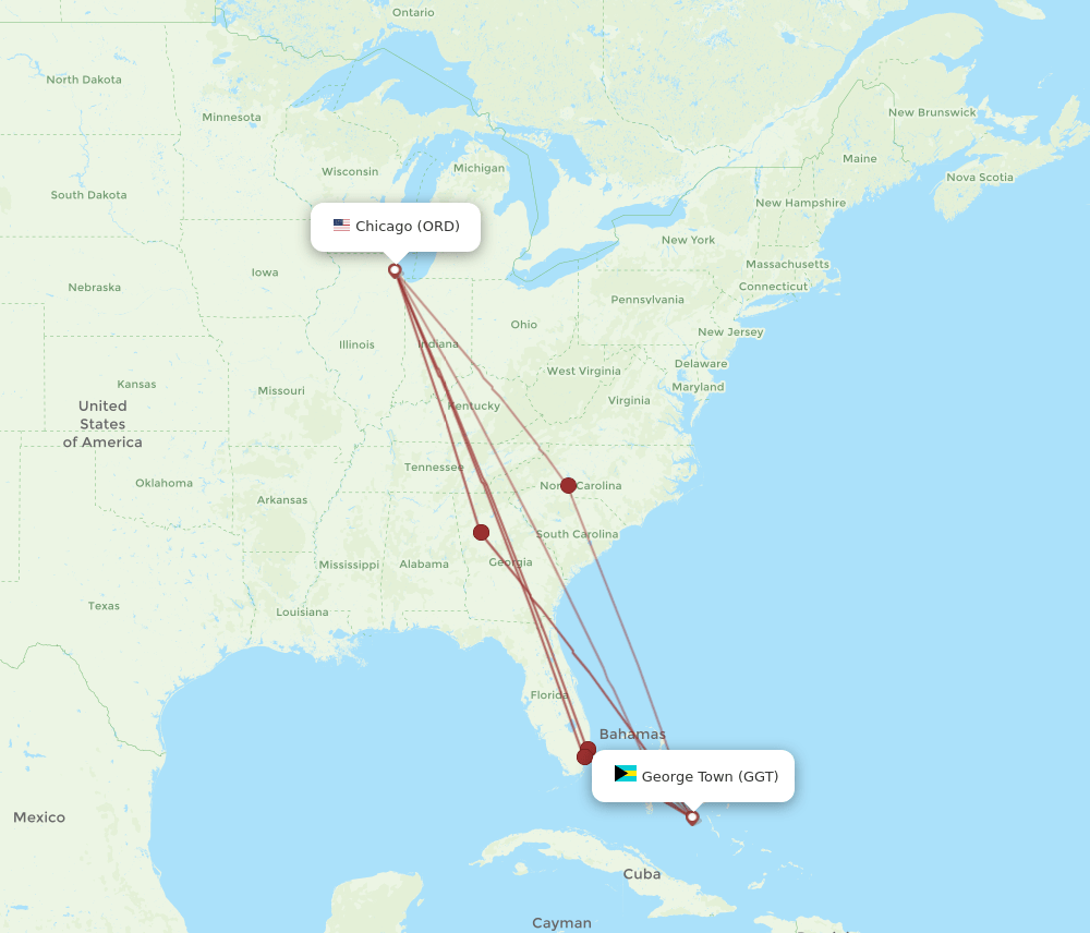 ORD-GGT flight routes