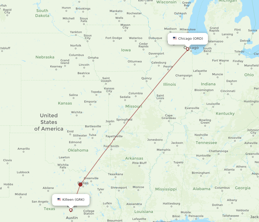 ORD-GRK flight routes