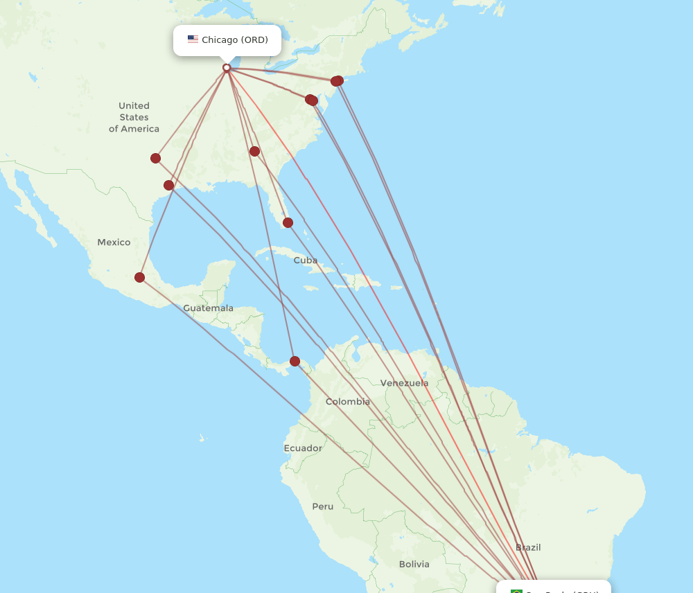 ORD to GRU flights and routes map