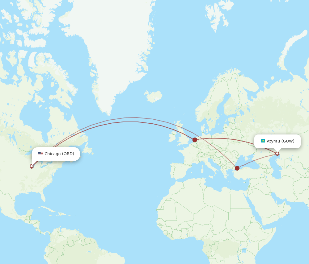 ORD-GUW flight routes