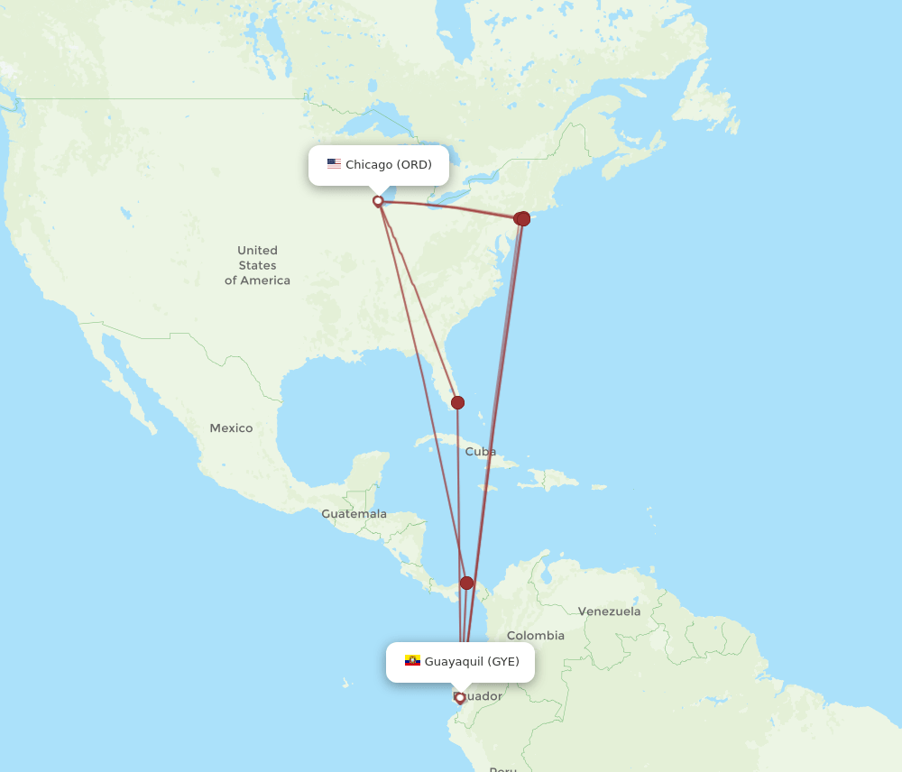 ORD to GYE flights and routes map