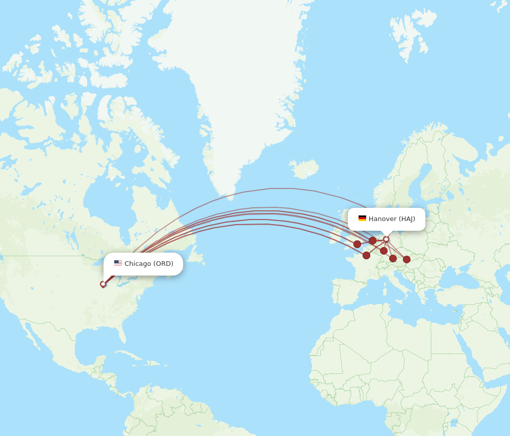 ORD to HAJ flights and routes map