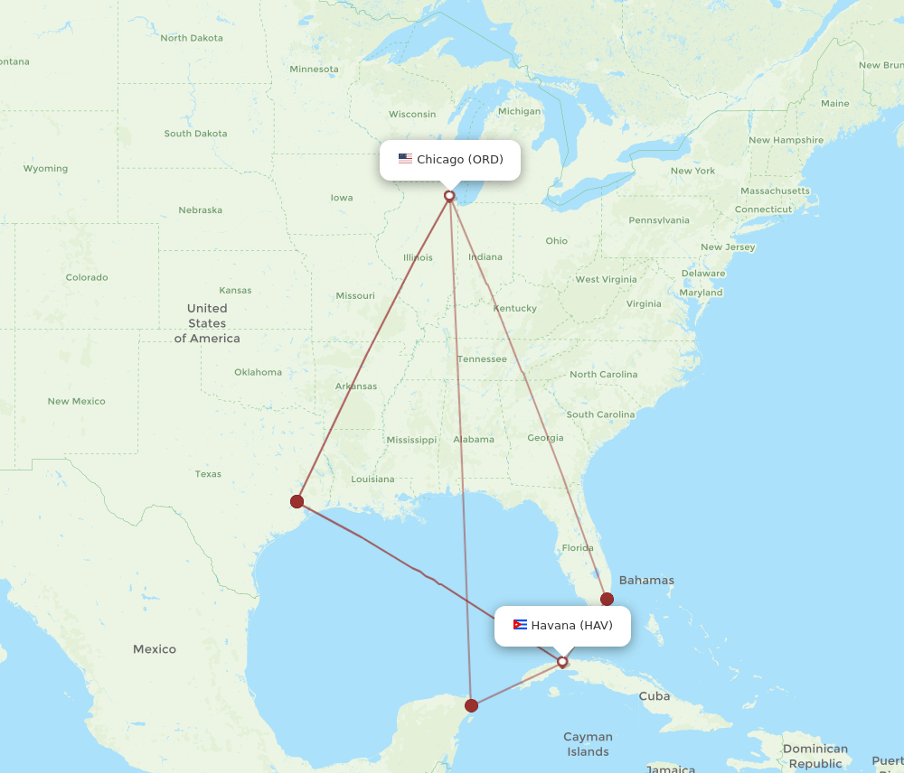 ORD-HAV flight routes