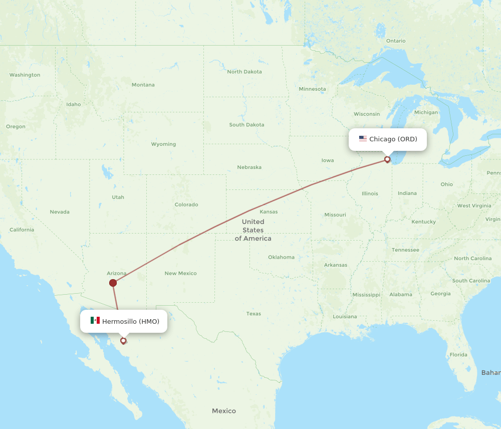 ORD-HMO flight routes