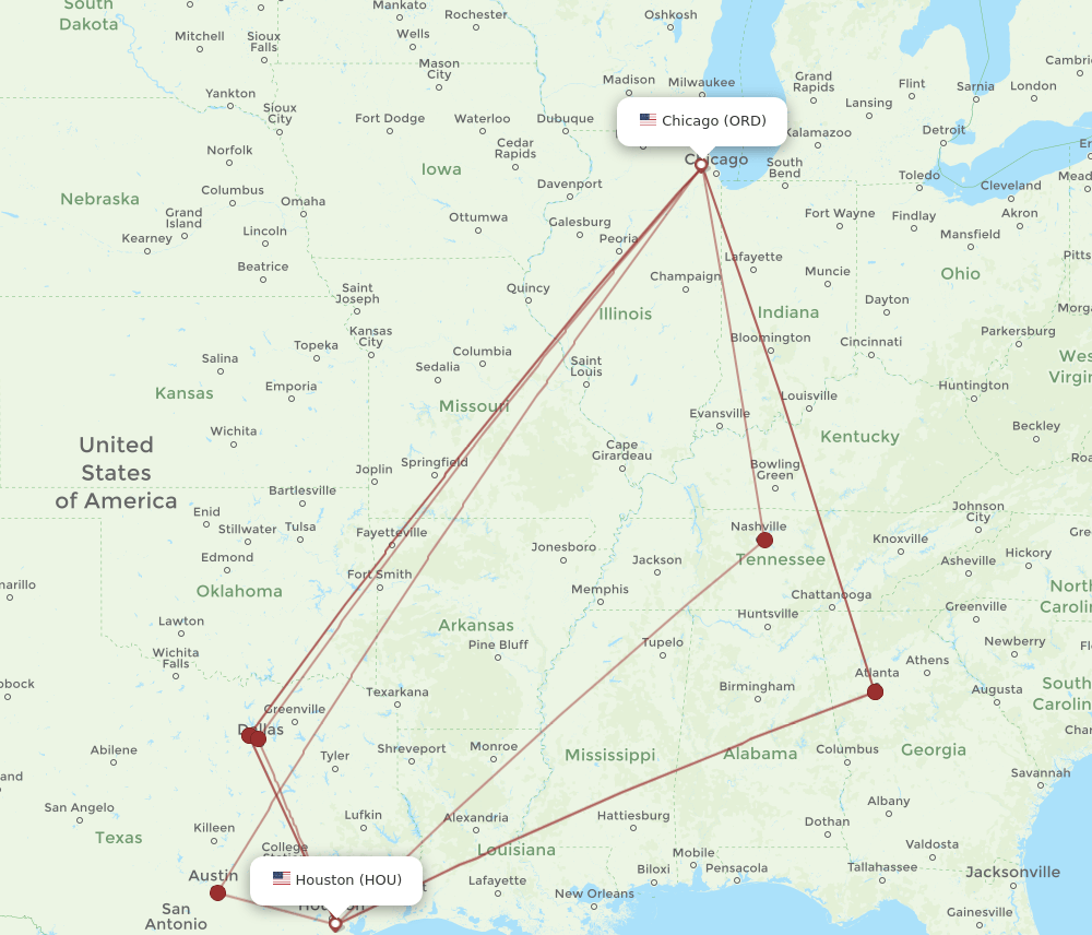 ORD-HOU flight routes
