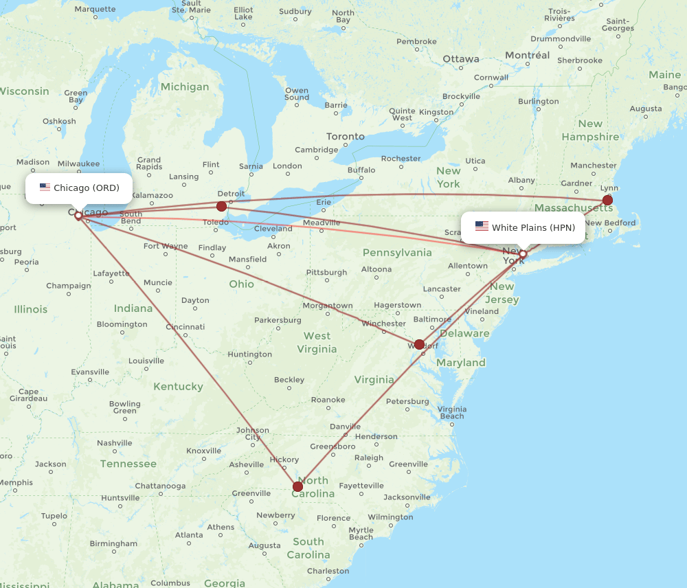 ORD-HPN flight routes