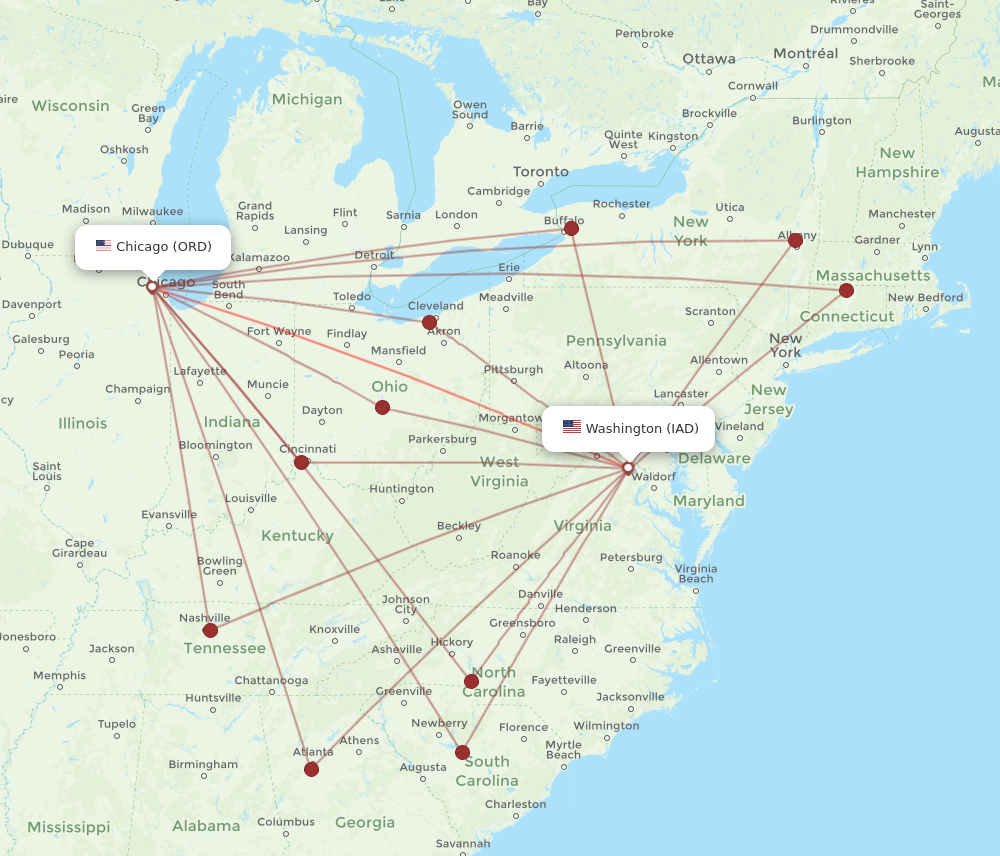 ORD to IAD flights and routes map