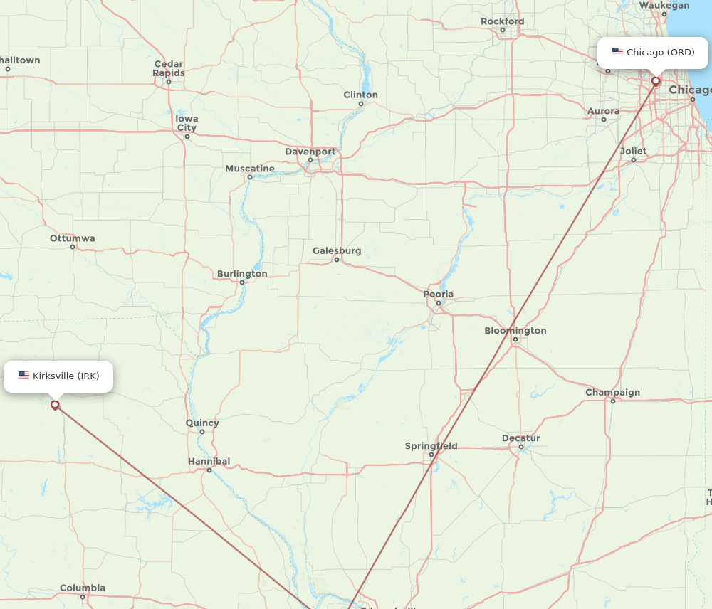 ORD to IRK flights and routes map