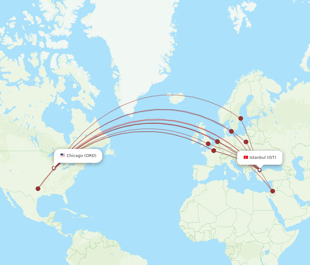 ORD to IST flights and routes map