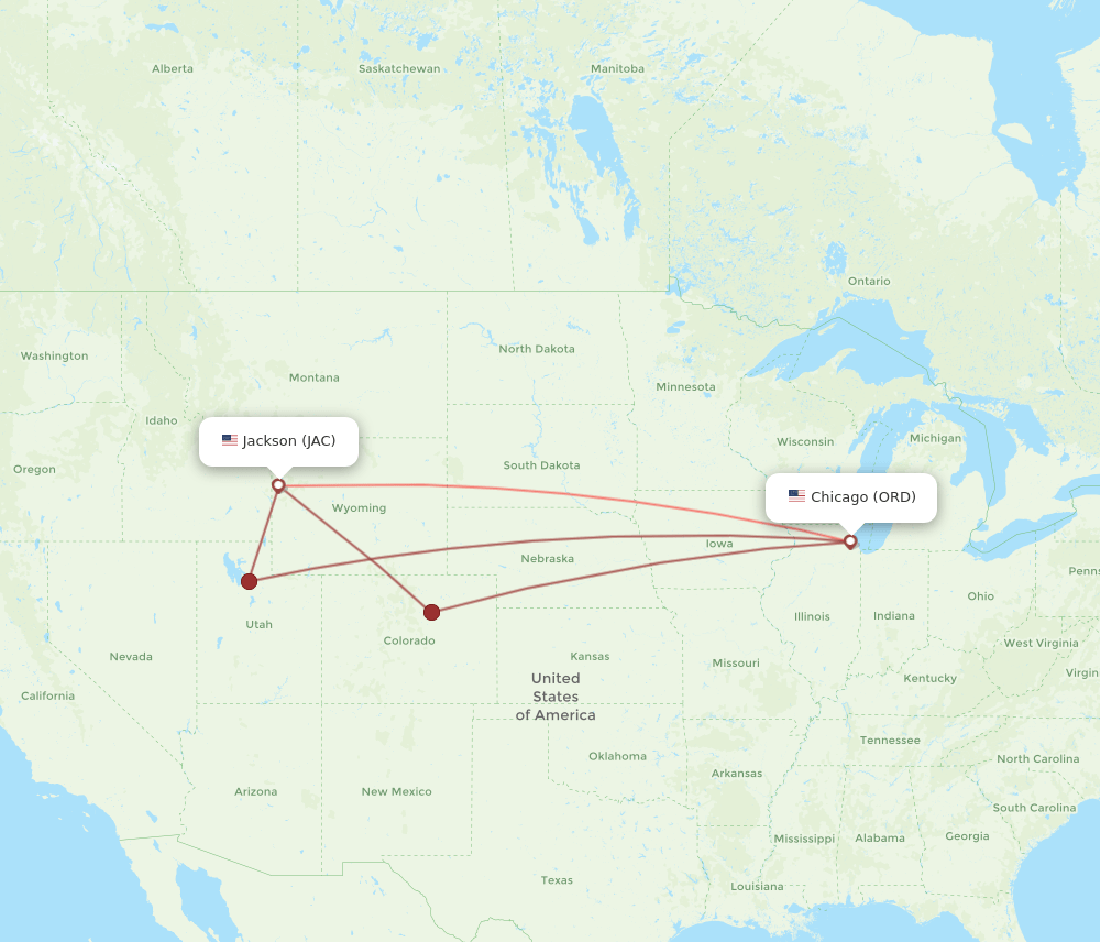 ORD to JAC flights and routes map
