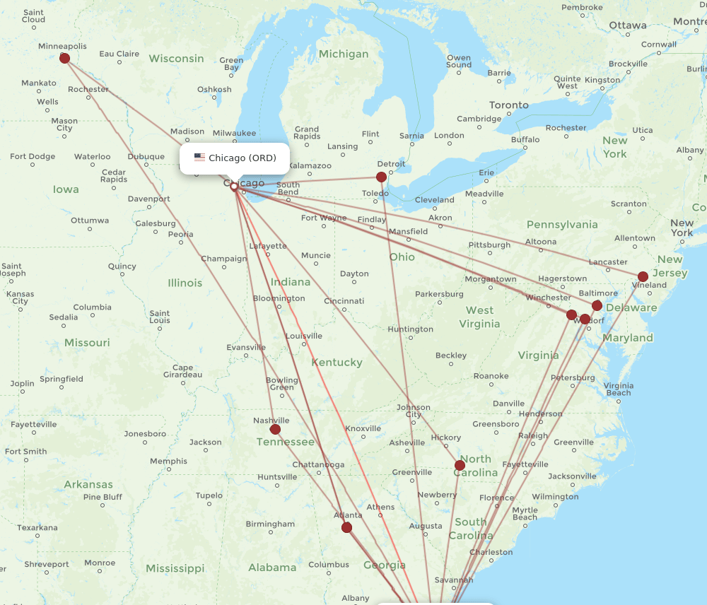 ORD-JAX flight routes