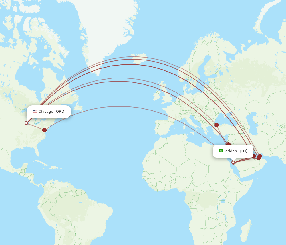 ORD to JED flights and routes map