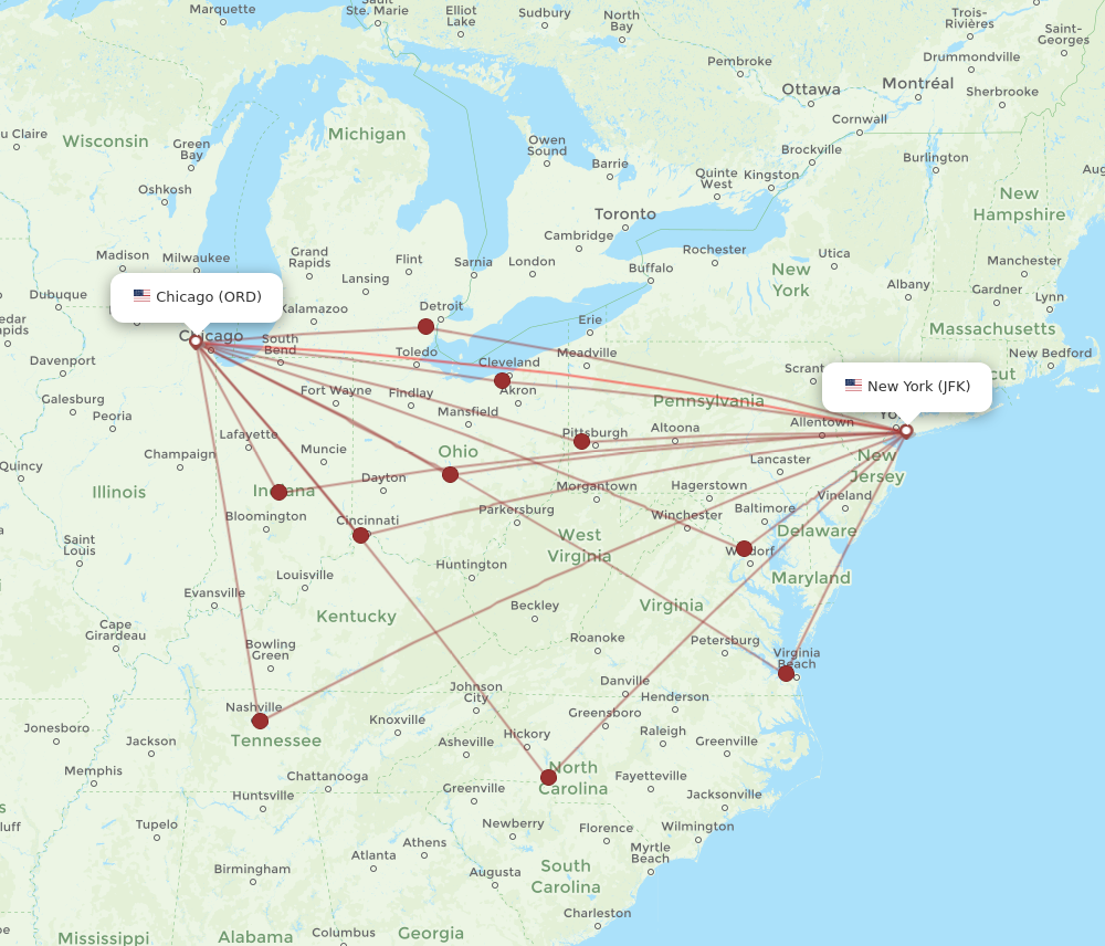 ORD to JFK flights and routes map