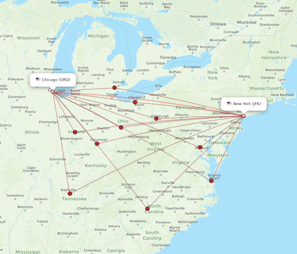 ORD-JFK flight routes