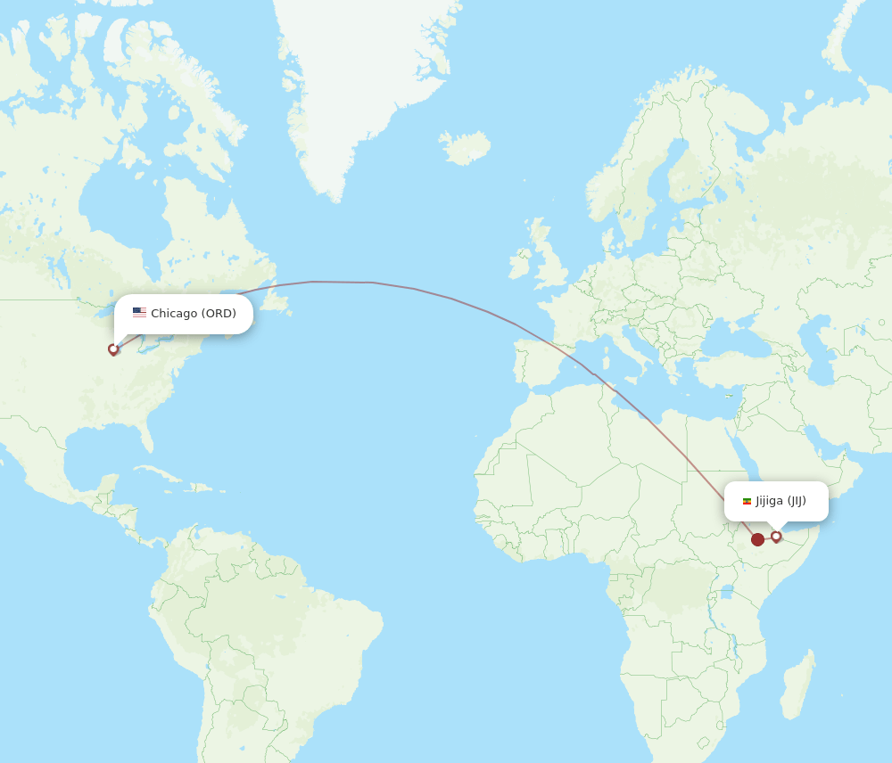 Jijiga - Chicago route map and flight paths