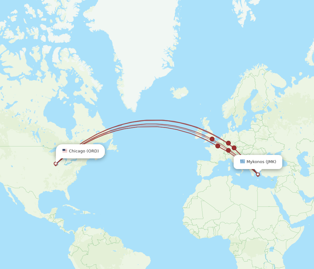 ORD-JMK flight routes
